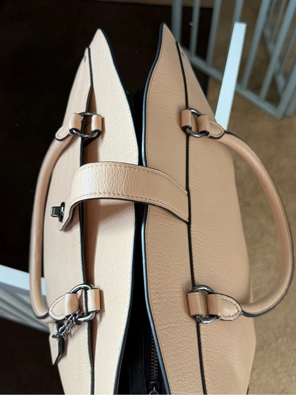 Coach Mercer 30 Pebble Leather Satchel in Light Tan